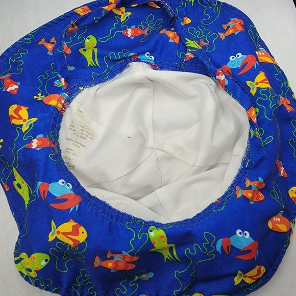 Wee Wave Floppy Blue Sun Hat Cap Ocean Beach Submarine Fish Squid Octopus - Picture 7 of 8